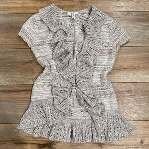 Style & Co Cotton Gray Crochet Knit Cardigan W/ Ruffles | Size Medium